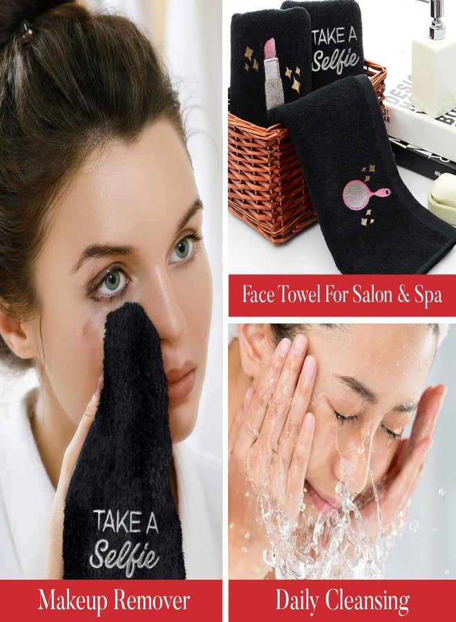 RIVERSIDE Black Makeup Towels - Pack of 6 (13x13) Soft Cotton Makeup Washcloths for Face - Reusable, Quick-Dry Makeup Remover Towels for Bathroom, Spa & Salon - Gentle on Skin - Take a Selfie - Image 4